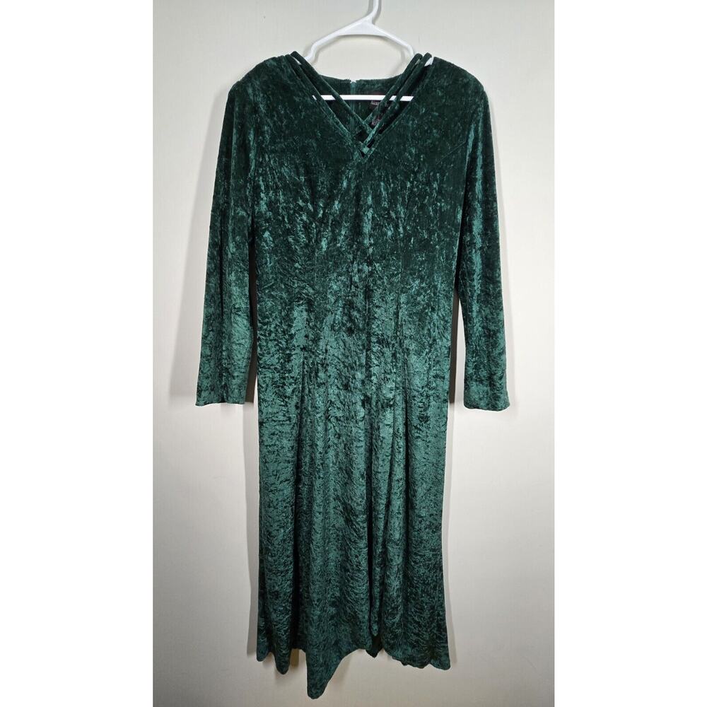 Vintage Brett Alixander Crushed Velvet Dress Tie Back 90s Fairy Grunge Green 16